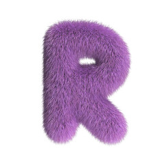 Hairy font, furry alphabet, 3d rendering, letter R