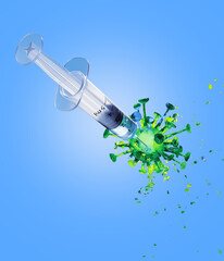 Injecting dose to kill the virus vaccine concept. 3d render illustration