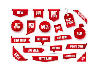 Discount Labels and Tags. New Offer Tags. Best Seller Badges. Vector Banners. Vector illustration - obrazy, fototapety, plakaty