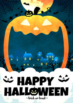 Halloween background vector illustration. Poster (flyer) template design (text space)