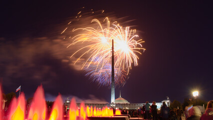 Festive salute in Victory park in honor of the 76th anniversary of the Soviet victory in the Great Patriotic War. Moscow, Russia - May 9, 2021.