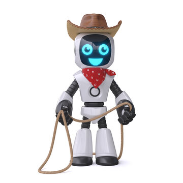 Little robot cowboy 3d rendering on white background