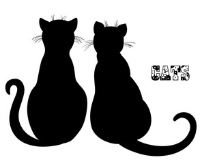 Cat. Silhouette. Hand drawn cats on isolation background. Design for spiritual relaxation for adults. Black and white illustration. Zen art. Design Zentangle. Decorative style