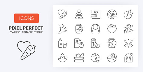 healthy lifestyle line icons 256 x 256