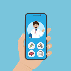 Vector online healthcare and medical concept. human hand holding.