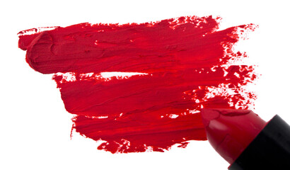 A red smear of lipstick isolated on a white background.