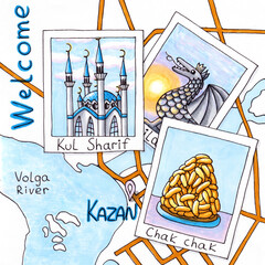 Marker sketch with the sights of Kazan