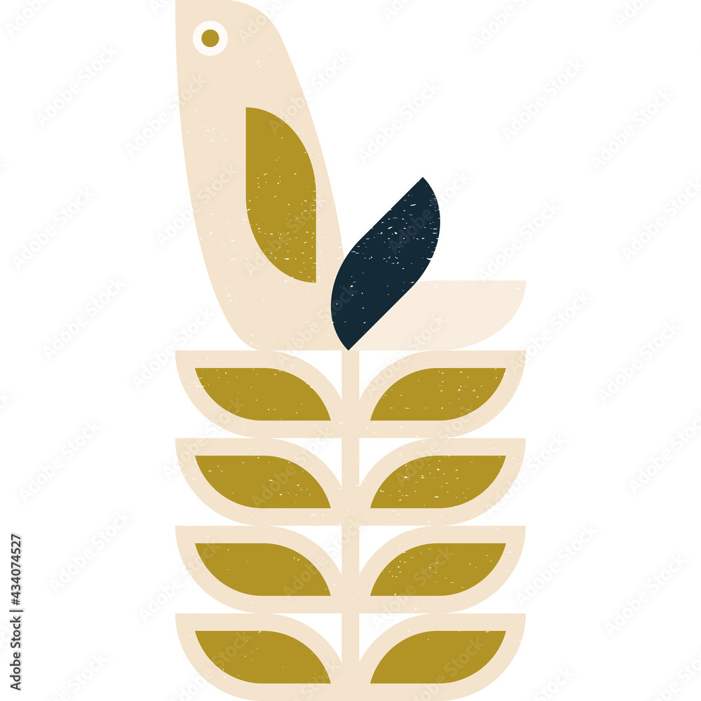 Poster abstract geometric retro inspired vector seamless pattern.stylized bird, leaves and flowers in paste