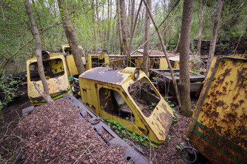 Abandoned mining trains rotten in the woods