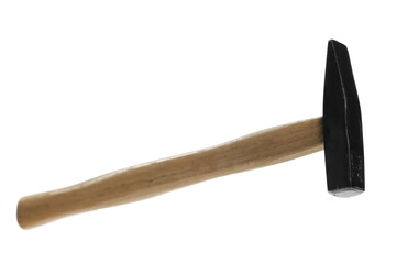 Metal hammer with wooden handle isolated on white background with clipping path