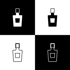 Set Tequila bottle icon isolated on black and white background. Mexican alcohol drink. Vector