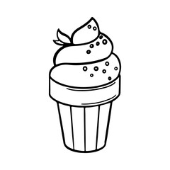 Hand drawn ice cream balls served in paper bowl decorated with mint leaves. Vector hand drawn illustration