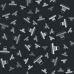 Grey Traditional mexican sombrero hat icon isolated seamless pattern on black background. Vector
