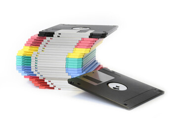 old floppy diskettes isolated on white