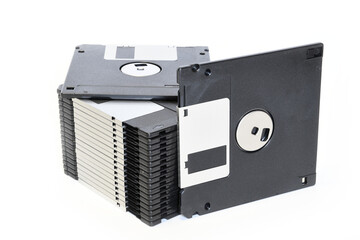old floppy diskettes isolated on white