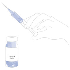 Covid-19 Coronavirus concept. vaccine vial and syringe. quarantine from Wuhan. Line vector