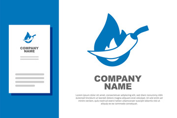 Blue Hot chili pepper pod icon isolated on white background. Design for grocery, culinary products, seasoning and spice package, cooking book. Logo design template element. Vector