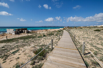 Fototapeta na wymiar boat shelter, Migjorn beach, Formentera, Pitiusas Islands, Balearic Community, Spain