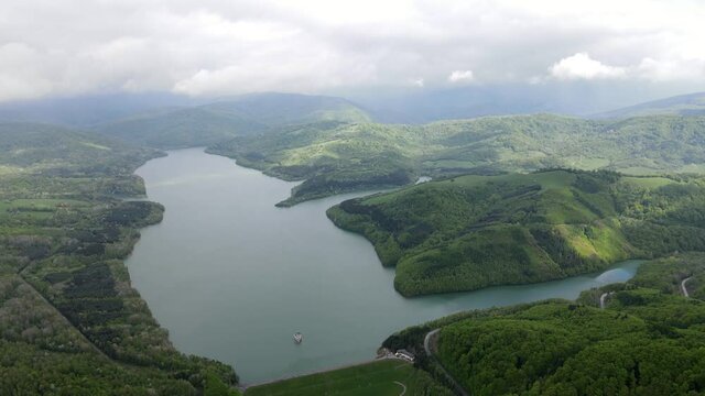 Aerial view of Starina reservoir in Slovakia