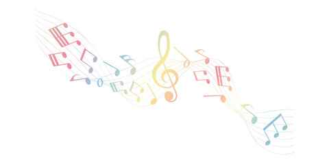 vector sheet music - rainbow colored musical notes melody on white background