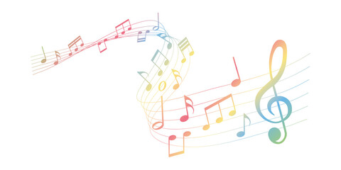 vector sheet music - rainbow colored musical notes melody on white background