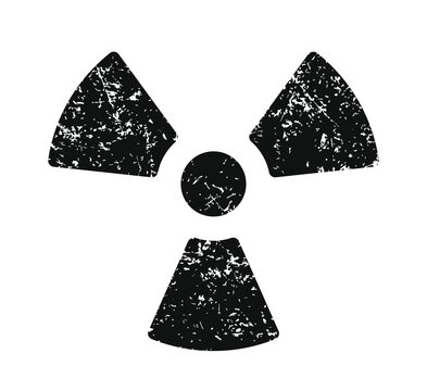 Radioactive symbol icon. Nuclear radiation warning sign. Grunge texture. Atomic energy logo label. Vector illustration image. Isolated on white background.