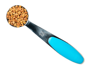 Fenugreek seeds in measuring teaspoon cutout