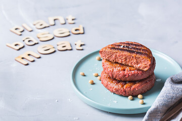 Burgers made from plant based meat, food reducing carbon footprint