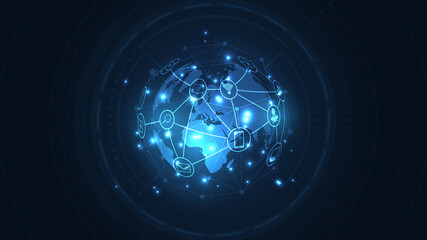 Global network connection World map abstract technology background global business innovation concept