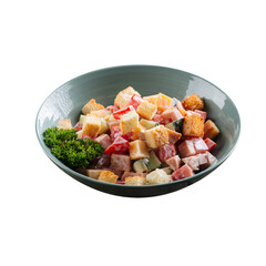 Isolated bowl of malibu salad with ham and mayonnaise