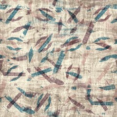Seamless blue pink cream and navy surface pattern. High quality illustration. Overlaid and multiplied distressed and grungy worn abstract design for print. Detailed artistic repeat tile swatch.