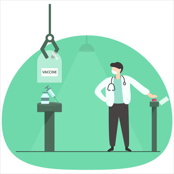 the doctor pressing the button opens the vaccine illustration.