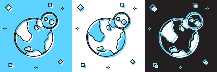 Obraz premium Set Earth globe icon isolated on blue and white, black background. World or Earth sign. Global internet symbol. Geometric shapes. Vector