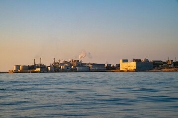 Fototapeta premium oil refinery at the Lebanese coast near batroun viewed from the sea side