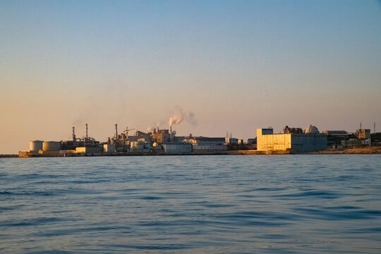 oil refinery at the Lebanese coast near batroun viewed from the sea side