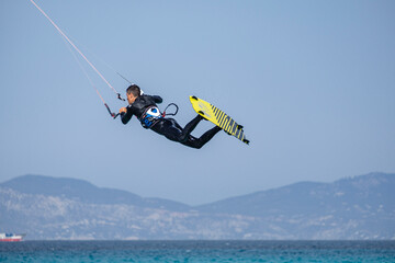 Fototapeta premium kitesurfing on Illete beachFormentera, Pitiusas Islands, Balearic Community, Spain