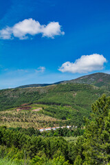 Fototapeta na wymiar Majestic Landscape Of Forest And Mountains. Landscape Of Sierra De Gata Located North Of Caceres In Extremadura-Spain. Landscape Concept