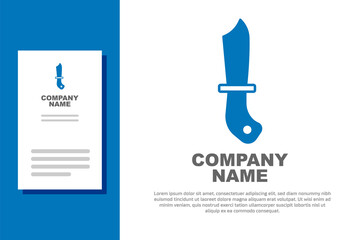 Blue Military knife icon isolated on white background. Logo design template element. Vector