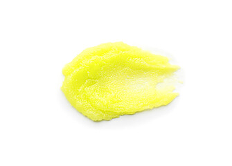Smear of green body scrub isolated on white, top view