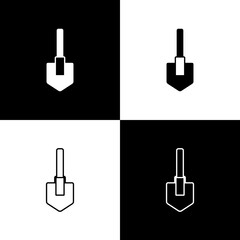 Obraz premium Set Shovel icon isolated on black and white background. Gardening tool. Tool for horticulture, agriculture, farming. Vector