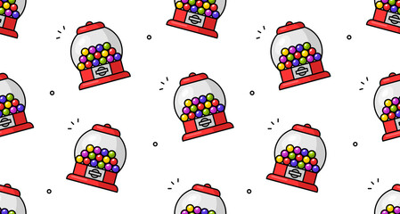 Materiał do szycia Gumball machine seamless pattern. Vector hand drawn illustration