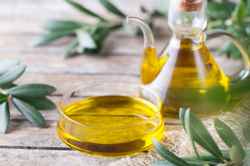 Extra virgin olive oil on a table