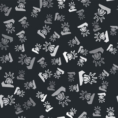 Grey Statue of Liberty icon isolated seamless pattern on black background. New York, USA. Vector