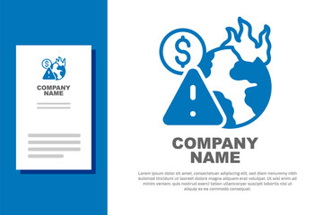 Blue Global economic crisis icon isolated on white background. World finance crisis. Logo design template element. Vector