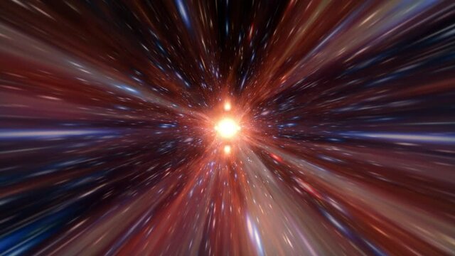 Abstract hyperspace tunnel through time and space animation. 4K 3D Loop Sci-Fi interstellar travel through  wormhole in hyperspace vortex tunnel. Abstract teleportation velocity jump in cyberspace.