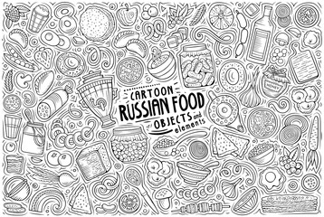 Vector doodle cartoon set of Slavic food theme objects and symbols