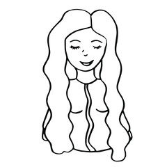 Doodle set.Girl with long wavy hair.Hand drawn lineart set isolated on white background.