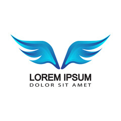 modern blue wings logo template design vector in isolated background