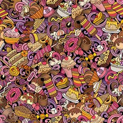 Cartoon doodles Desserts seamless pattern.