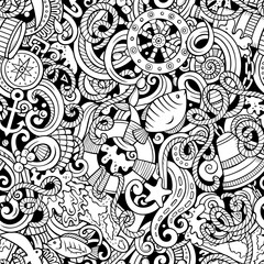 Cartoon doodles Nautical seamless pattern.